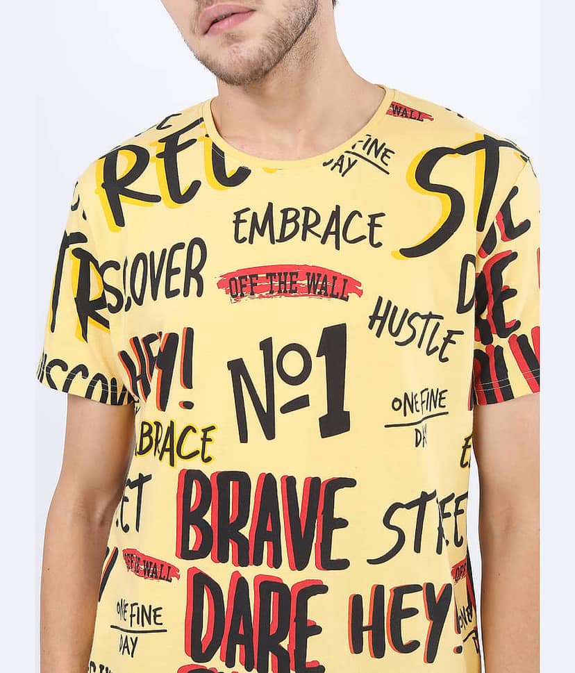 Ketch 100% Cotton Slim Fit Printed Half Sleeves Men's Round T-Shirt - Yellow ( Pack of 1 ) view 4