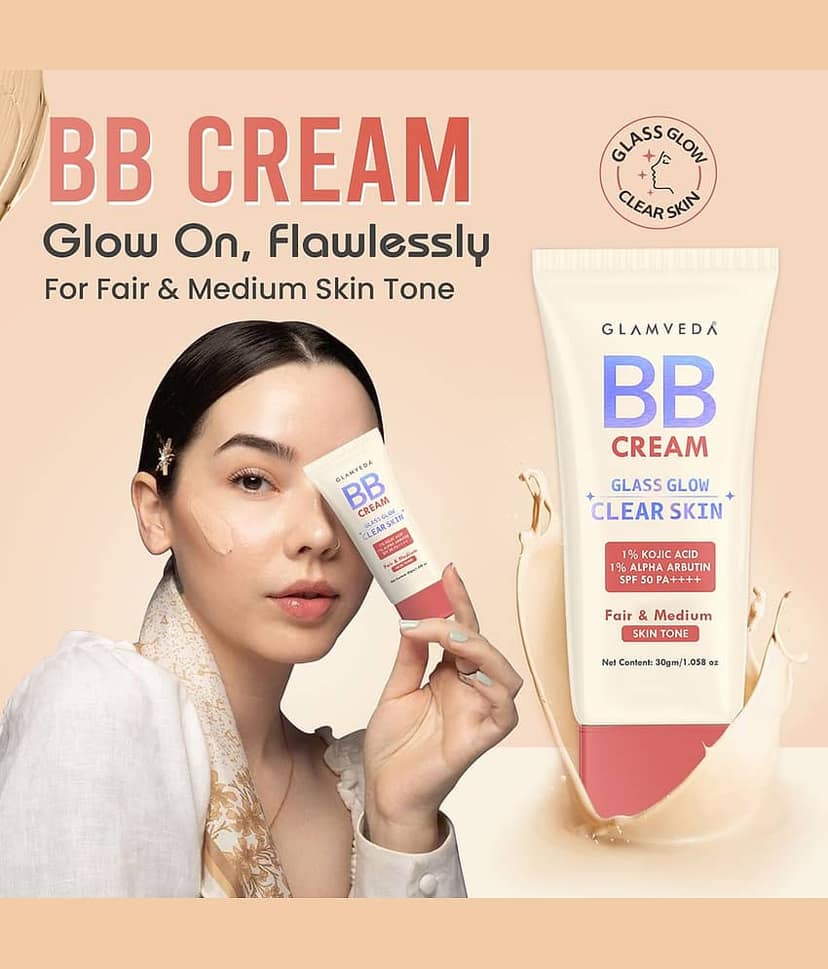Glamveda Bb Cream With Spf 50++++ Cream Lightweight, Non-Sticky & Waterproof, 30g
