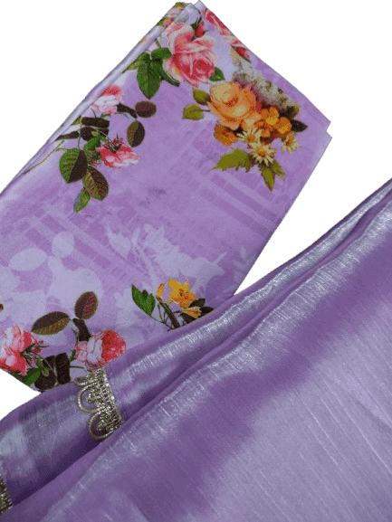 Lavender Colour Georgette Saree With Blouse Piece view 3
