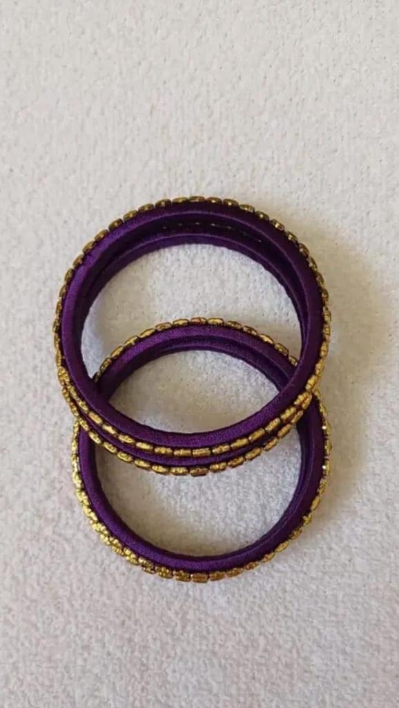 Exquisite Purple Lac Bangles with Gold Plated Stones - Set of 4 view 2