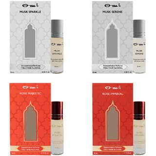 Ossa Musk Serene Sparkle, Rose Majestic Imperial Unisex Concentrated Perfums Alcohol Free Attar Combo (Pack of 4)
