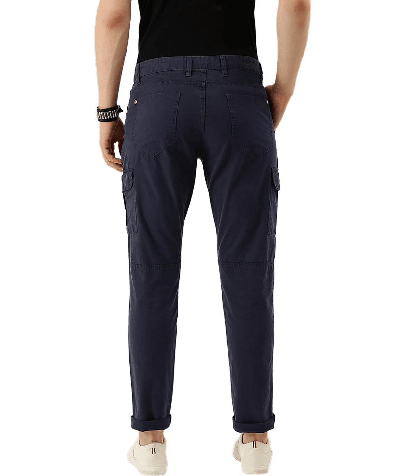 IVOC Men Navy Blue Slim Fit Solid Cargos view 2