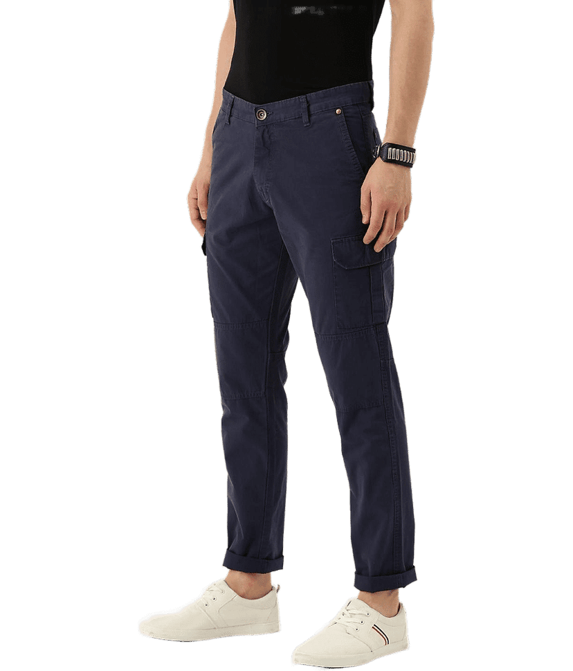 IVOC Men Navy Blue Slim Fit Solid Cargos view 3