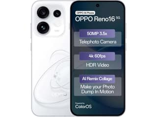 Oppo Reno 16 5G Smartphone, 8GB RAM, 256GB Storage - Starry White
