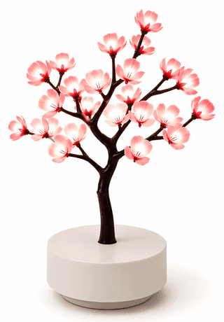 Artificial LED Cherry Blossom Bonsai Tree Lamp with White Base
