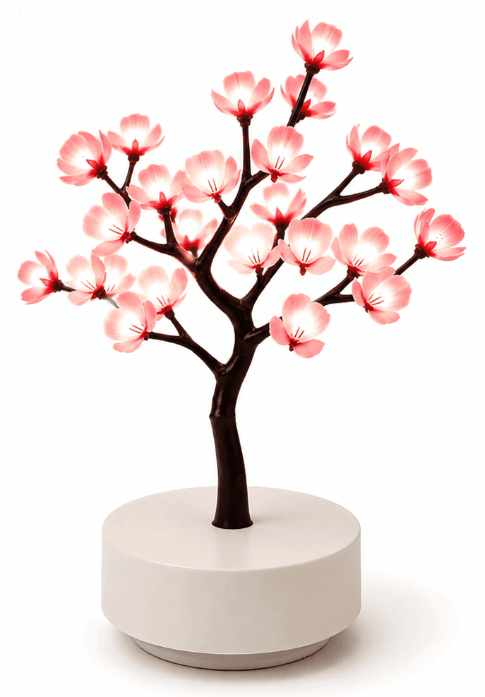 Artificial LED Cherry Blossom Bonsai Tree Lamp with White Base