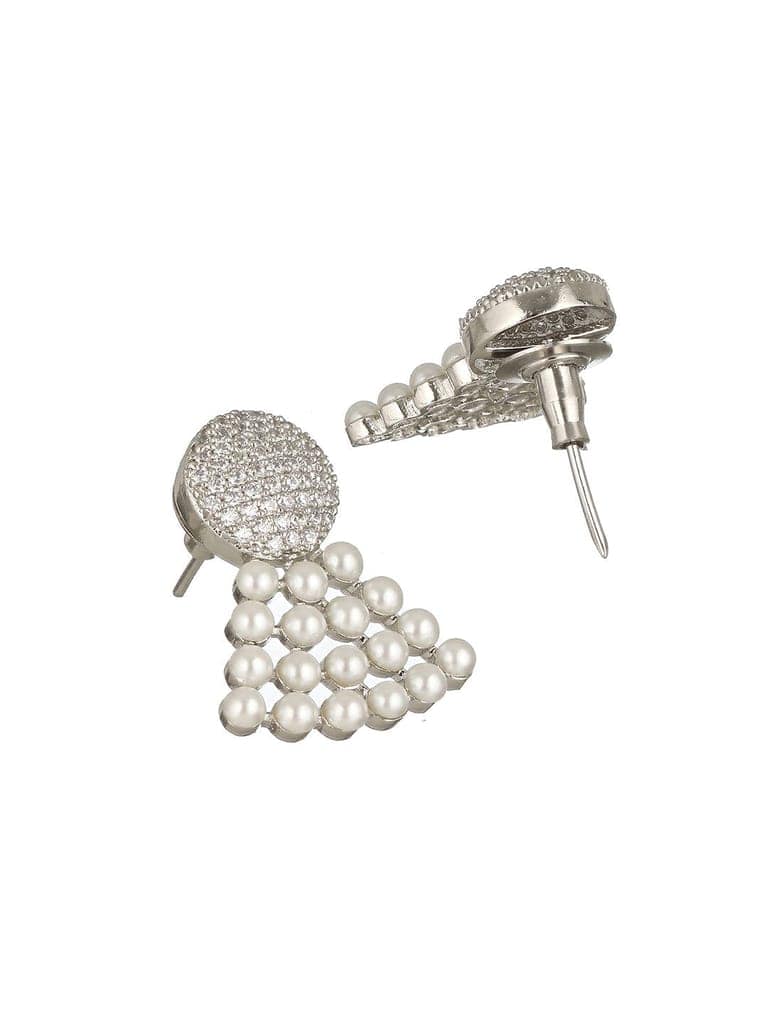 Silver Toned Pearl & AD Studded Designer Studds Earrings view 5