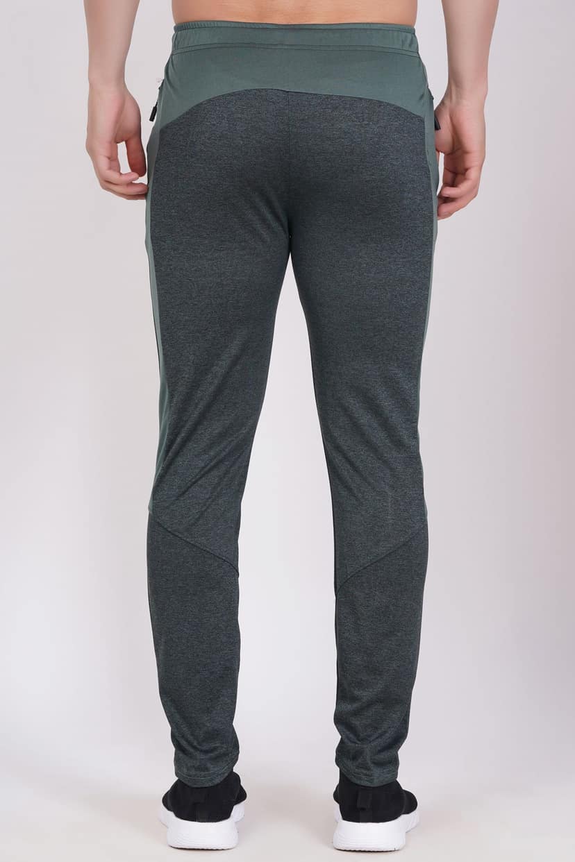 Men's Activewear Dark Green Track Pants with Drawstring and Zippered Pockets 1 set view 2