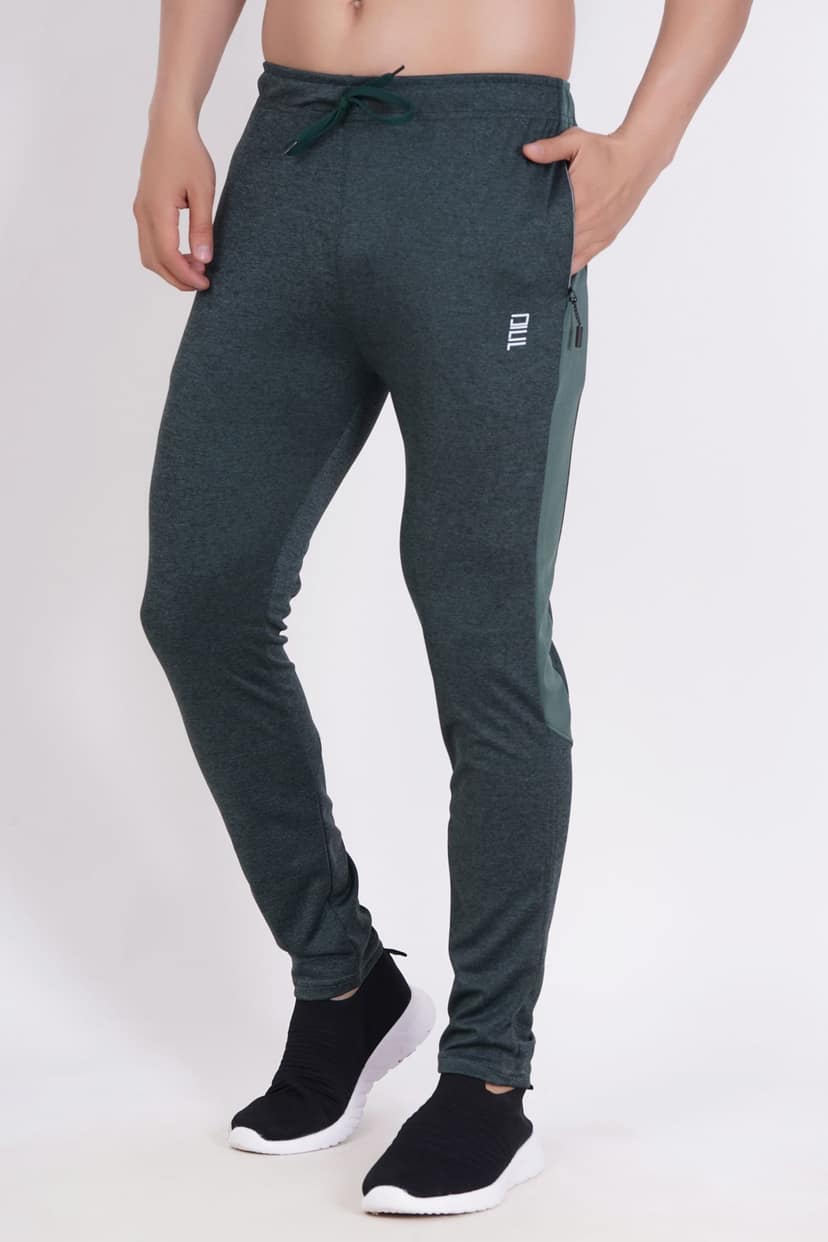 Men's Activewear Dark Green Track Pants with Drawstring and Zippered Pockets 1 set view 3