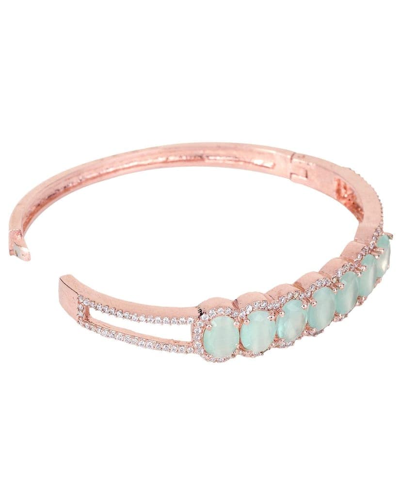 Rose Gold plated Sea Green AD stylish Handcrafted Bracelet for Women & Girls view 4