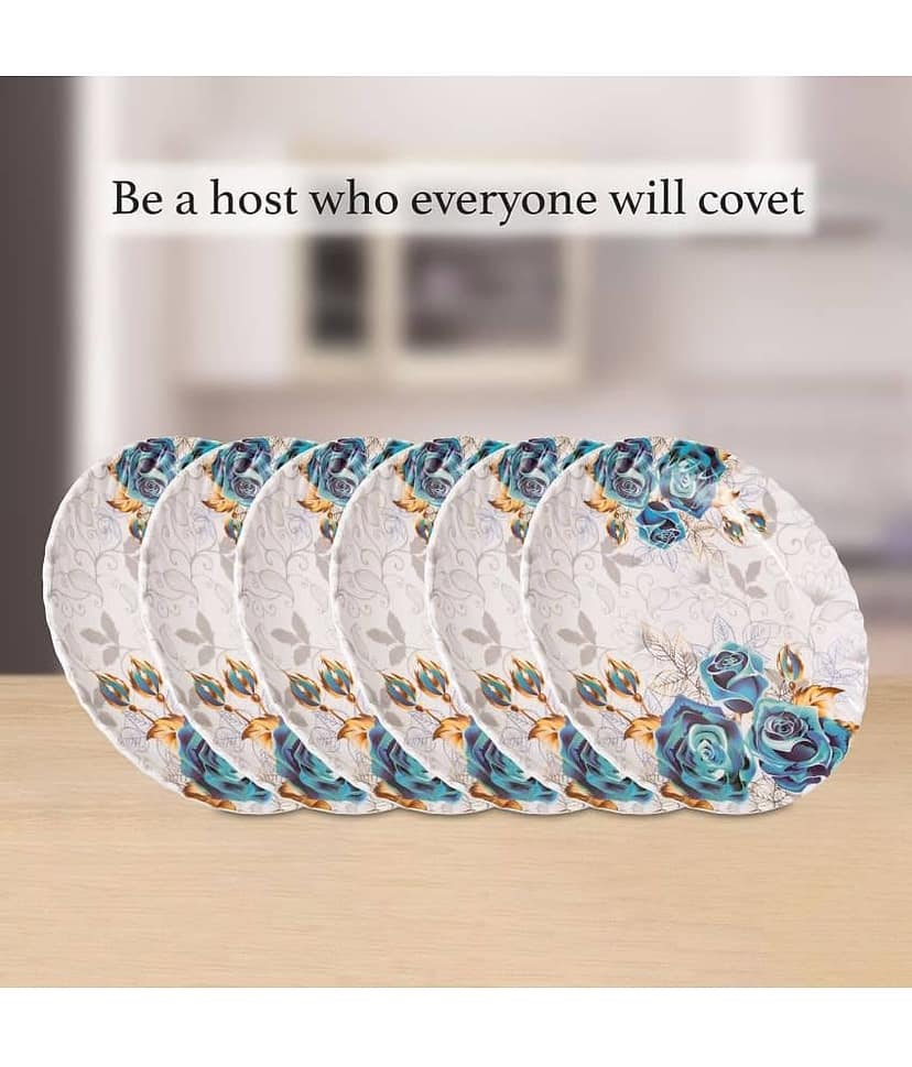 HomePro 6 Pieces Royal Rose Plates Blue Melamine Dinner Set ( Pack of 6 ) view 2