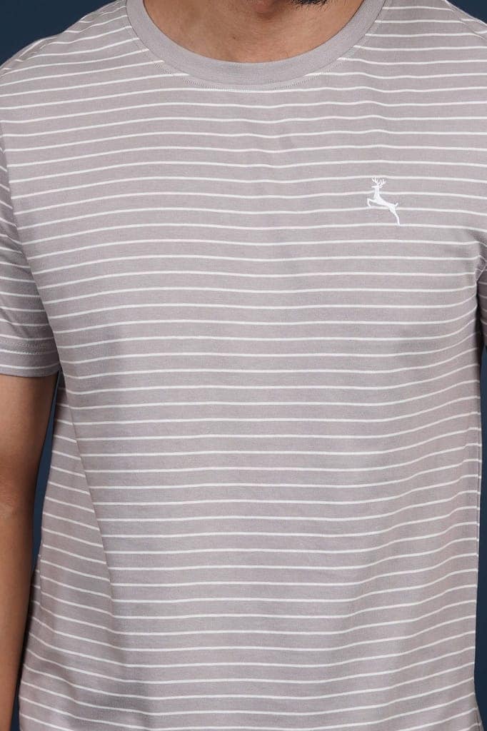 Men's Grey Striped Crew Neck T-Shirt view 4