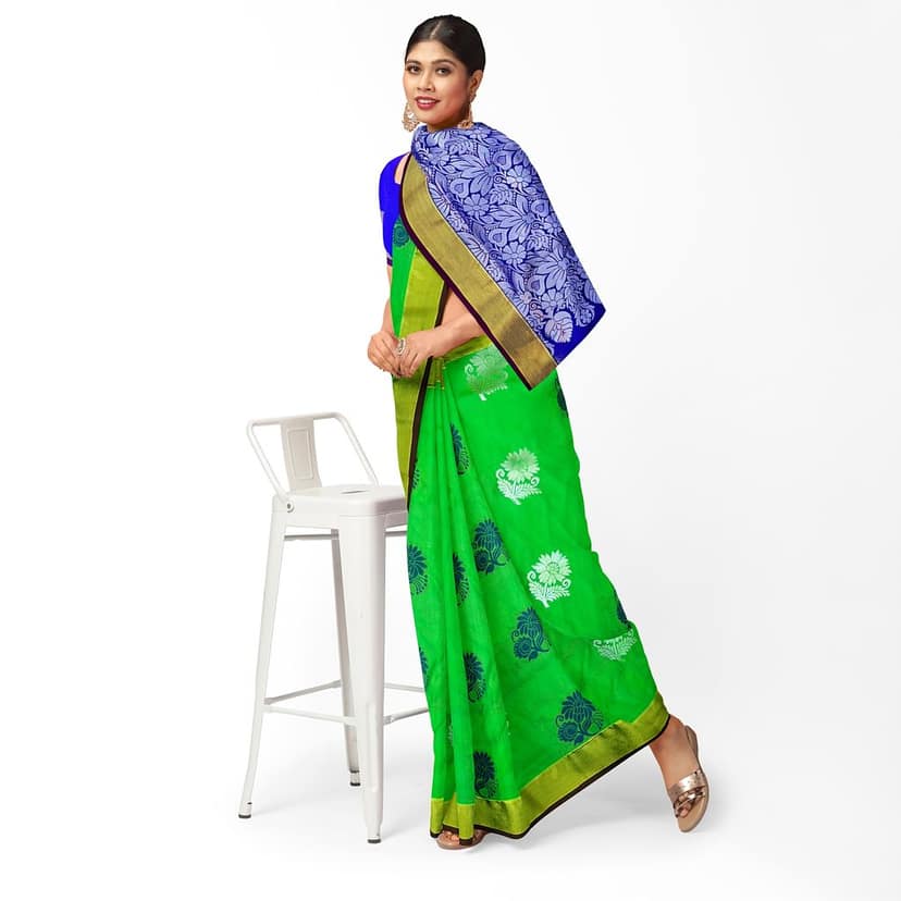 Light Green Color Mixed Soft Silk Saree with Unstitched Blouse view 2