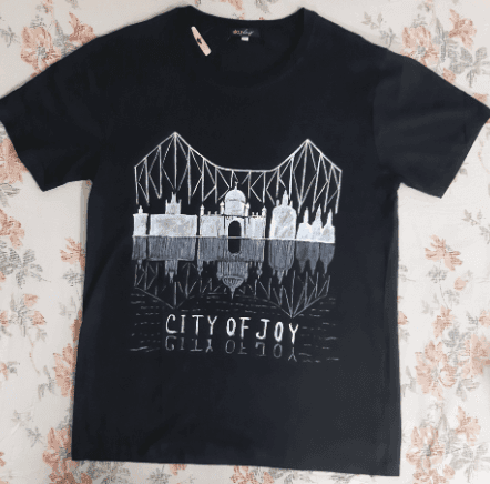 Men's Black Cotton T-Shirt with White City of Joy Print view 2
