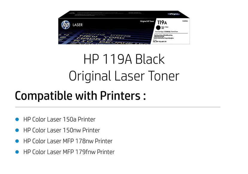 HP 119A Black Original Laser Toner Cartridge (W2090A) for HP LaserJet Pro M132a, M132nw, M132fn, M132fp, M104a, M104w Printers view 2