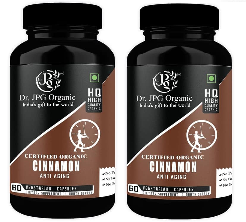 Dr. JPG Organic herbals Cinnamon Capsules 60 Veg. Capsules/INDIA ORGANIC Certified (Pack Of 2)