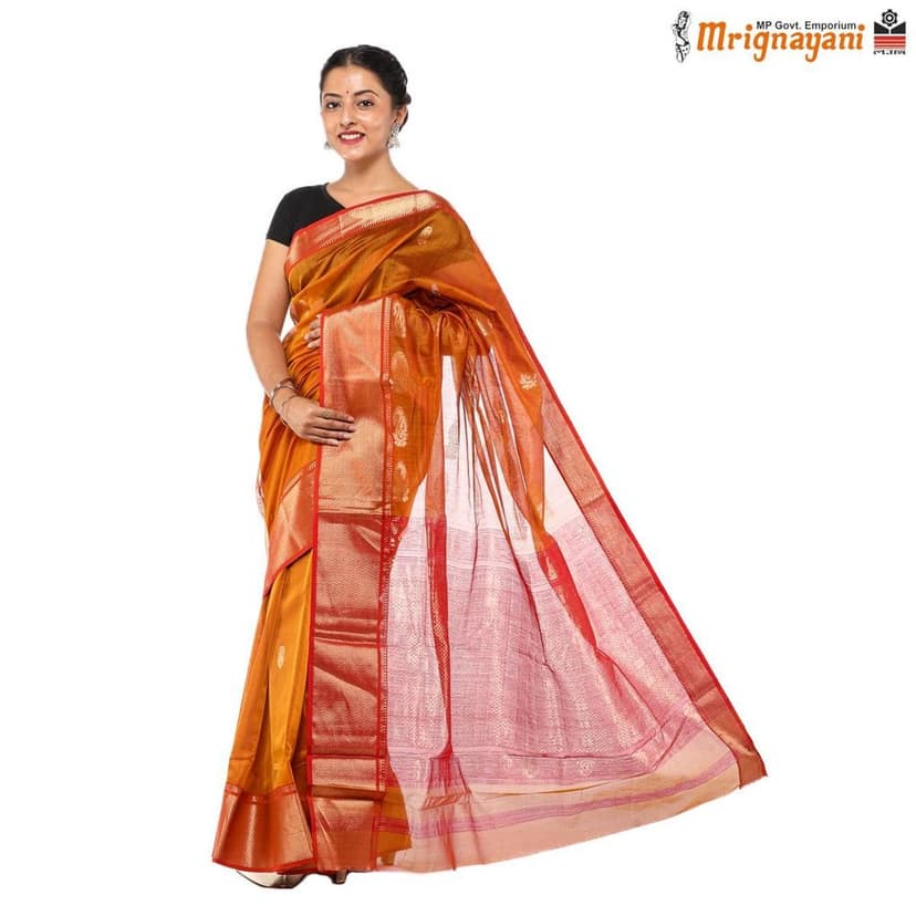 HANDLOOM MAHESHWARI SILK SAREE WITH BLOUSE (SKU - 3S0101180522, SAREE-1080) view 3