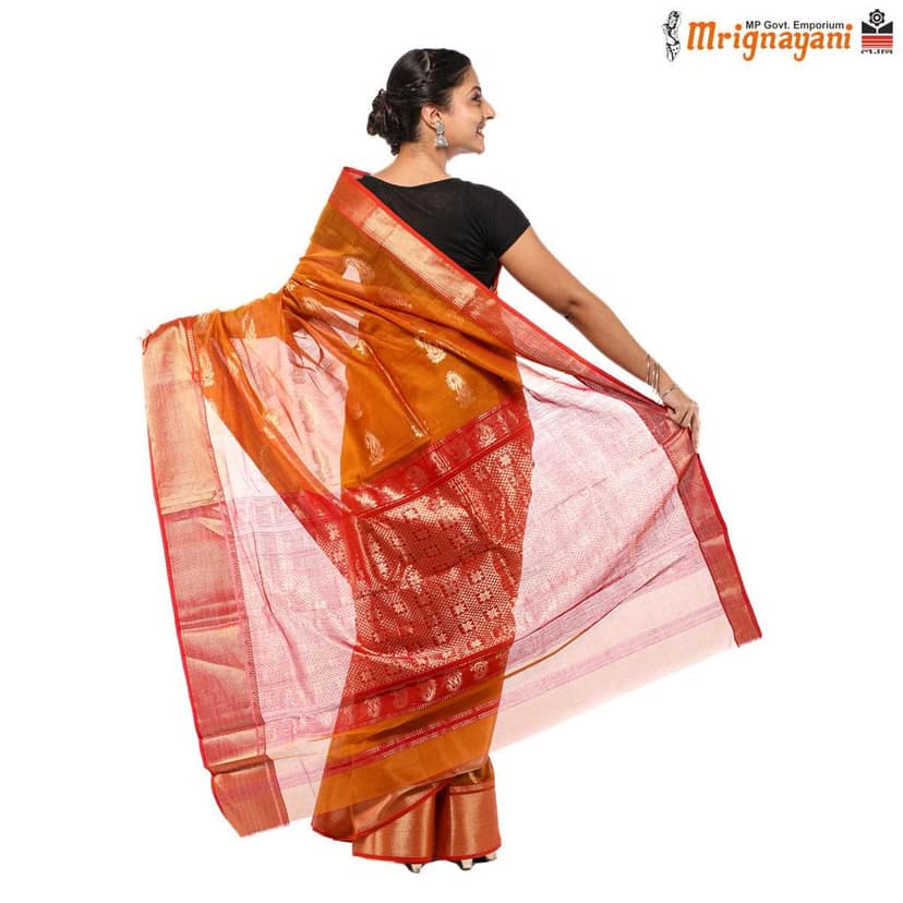 HANDLOOM MAHESHWARI SILK SAREE WITH BLOUSE (SKU - 3S0101180522, SAREE-1080) view 4