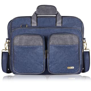 LOREM Blue & Grey Color Linen fabric 28L Laptop Messenger Bag For Men BG99