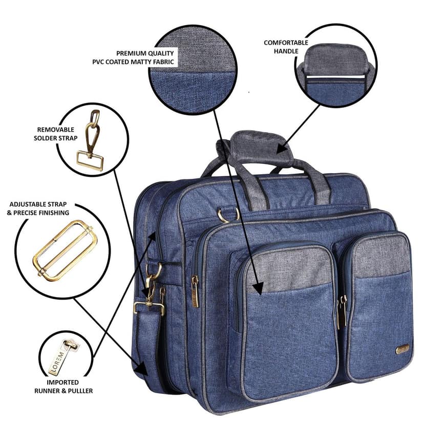 LOREM Blue & Grey Color Linen fabric 28L Laptop Messenger Bag For Men BG99 view 3