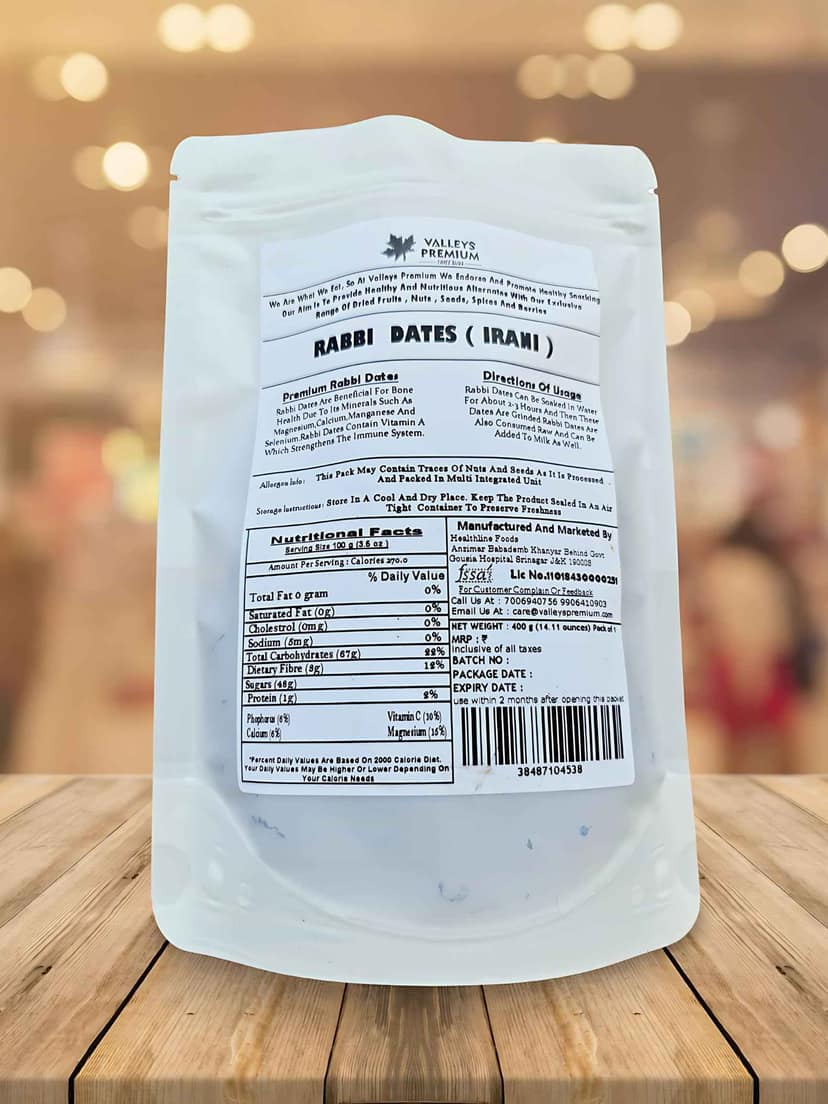 Valleys Premium Iranian Rabbi Dates 400 Grams ( Khajur khajoor Date Irani Iran fresh dried dry ) view 4