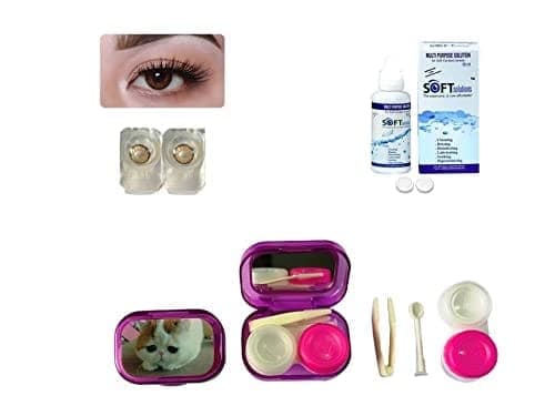 Dark Brown MD Sparkle 1 Pair of Monthly Color Contact Lens With Travel Kit Contact Lens Case Box With Mirror, Tweezers, Contact Lens Holder and 60 ML Solution