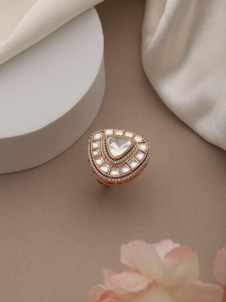 Gold Plated Polki Kundan Studded Engagement Finger Ring view 3
