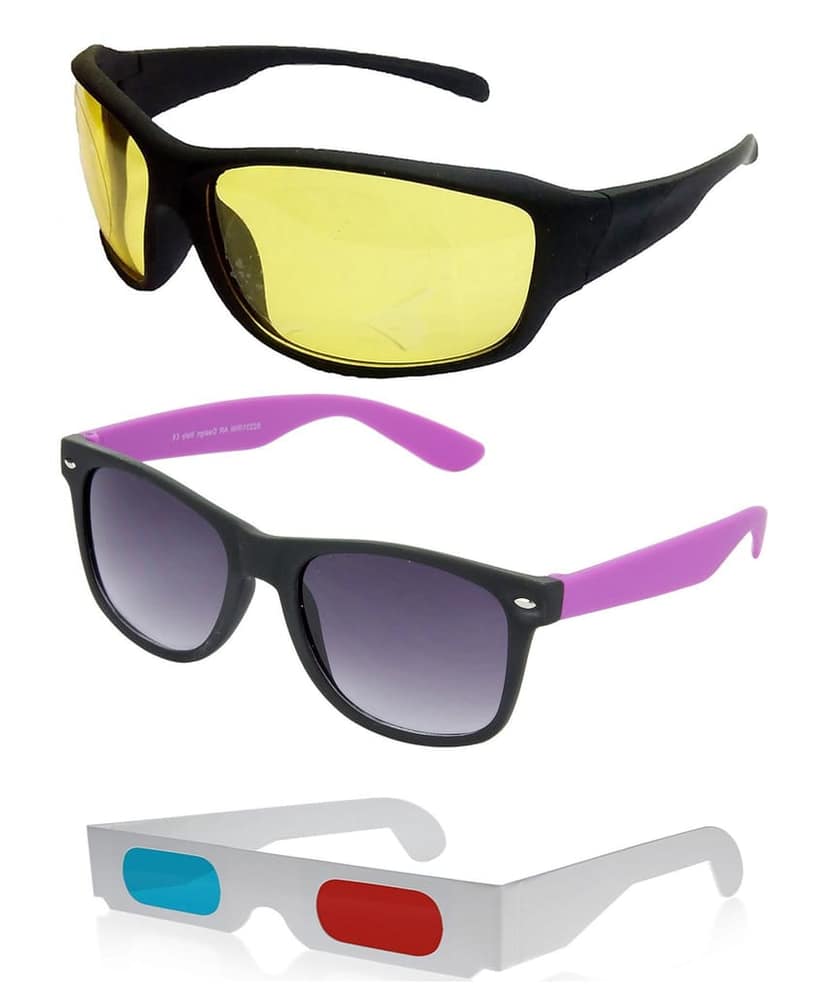 Hrinkar Sport And Rectangular Stylish Sunglasses For Men And Women (Yellow And Grey Lens | Black And Black Frame - HCMB367) With Free Paper 3D Glass