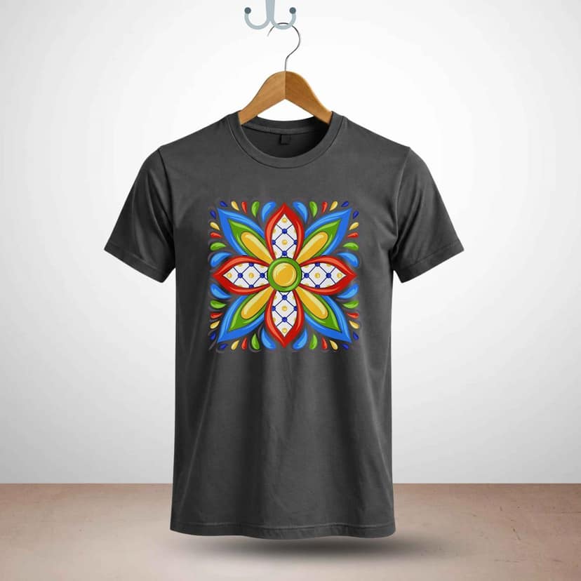 Trishoolin Vibrant Mandala Bloom Theme T-Shirt | Design 30110MB | Cotton Regular Fit | Crew Neck / Round Neck Half Sleeve | Pack of 1