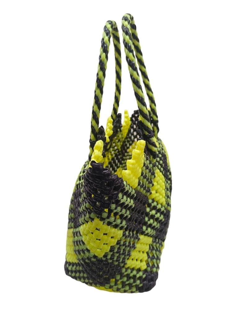 Medium Handwoven Black and Yellow Tote Bag with Double Handles view 2