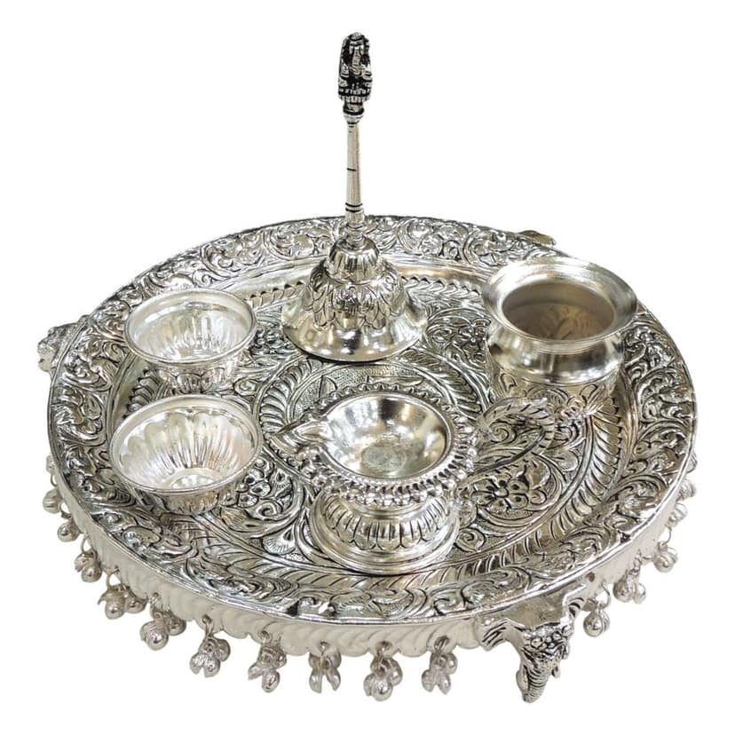 Traditional Brass Puja Thali Set | Religious Gift Item, Height : 2 Inch (ZMAS609 F) view 2