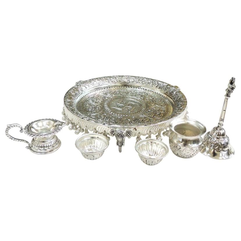 Traditional Brass Puja Thali Set | Religious Gift Item, Height : 2 Inch (ZMAS609 F) view 3