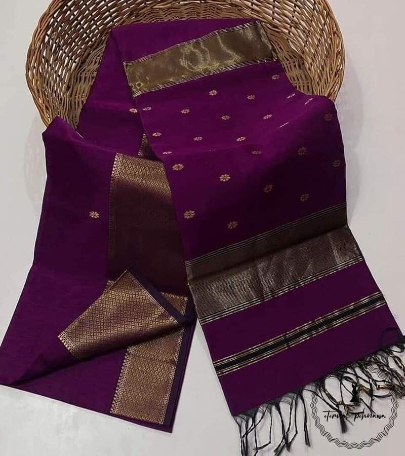 Beautiful Maheshwari Handloom Saree with Golden Jari Border & Intricate Butti view 5