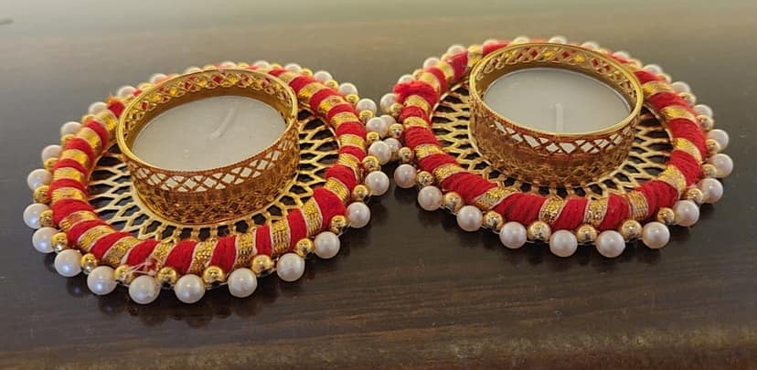 Beautiful Pearl and Beaded Tealight Candle Holders view 2