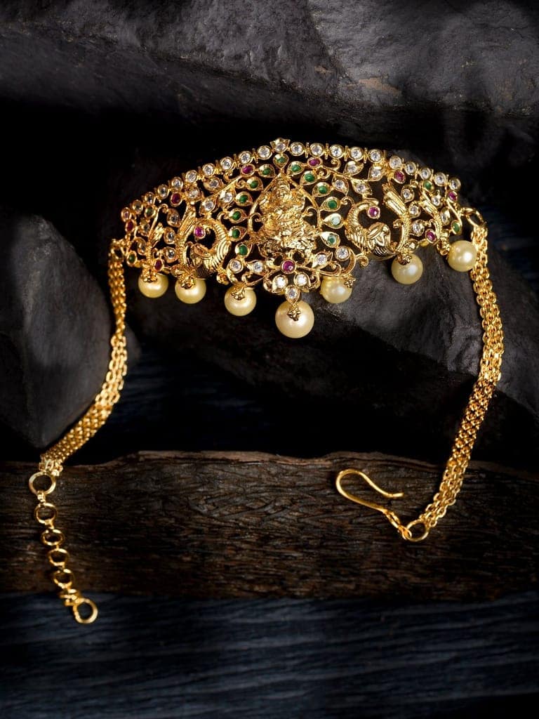 Gold Plated White AD Studded Temple Motif Armlet Bracelet view 2
