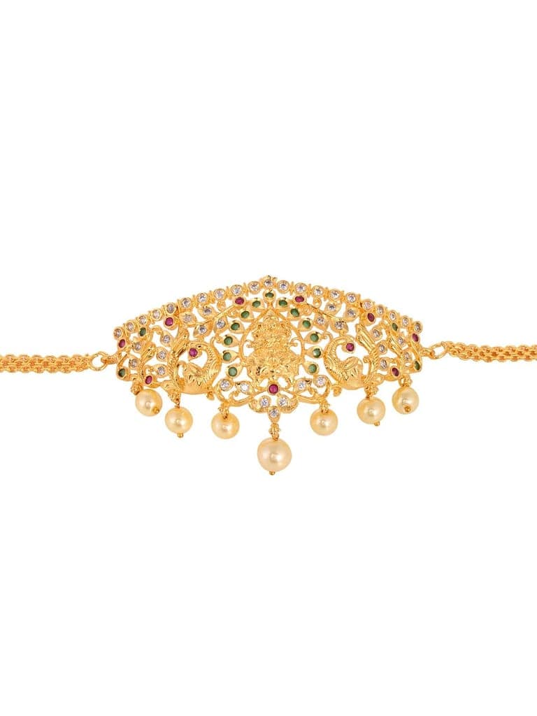 Gold Plated White AD Studded Temple Motif Armlet Bracelet view 4