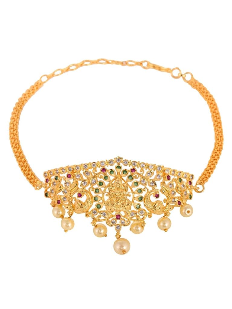 Gold Plated White AD Studded Temple Motif Armlet Bracelet view 5
