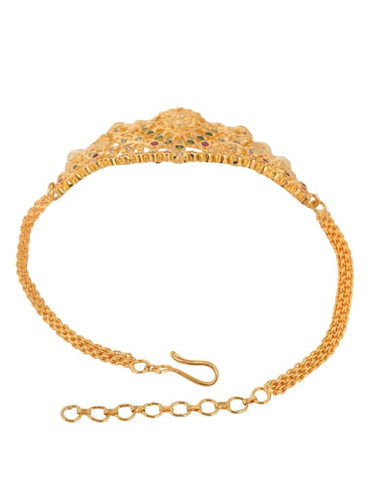 Gold Plated White AD Studded Temple Motif Armlet Bracelet view 6