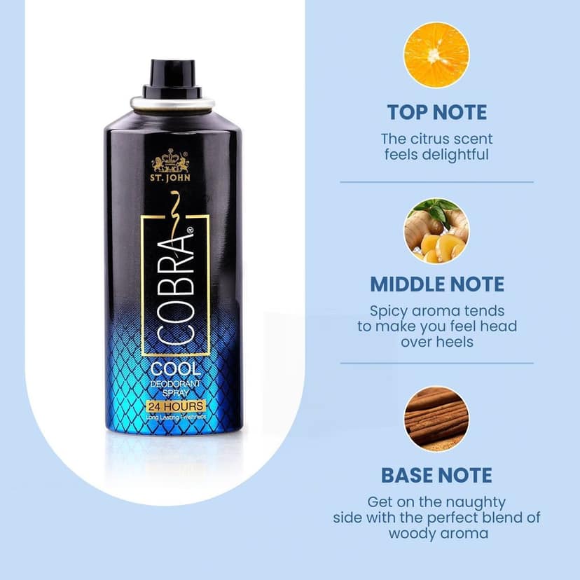 ST.JOHN Cobra Deodorant Cool Long Lasting Perfumed Body Spray | Long Lasting Deodorant Spray For Men - 150 ML (Pack Of 2) view 4