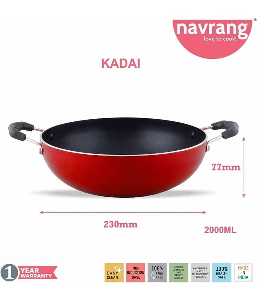 Navrang Non Stick Aluminium 3 Piece Gift Set Kadai 240 mm, Tawa 275 mm , Frypan 240mm With Glass Lid , Red , -Non Induction ' view 2