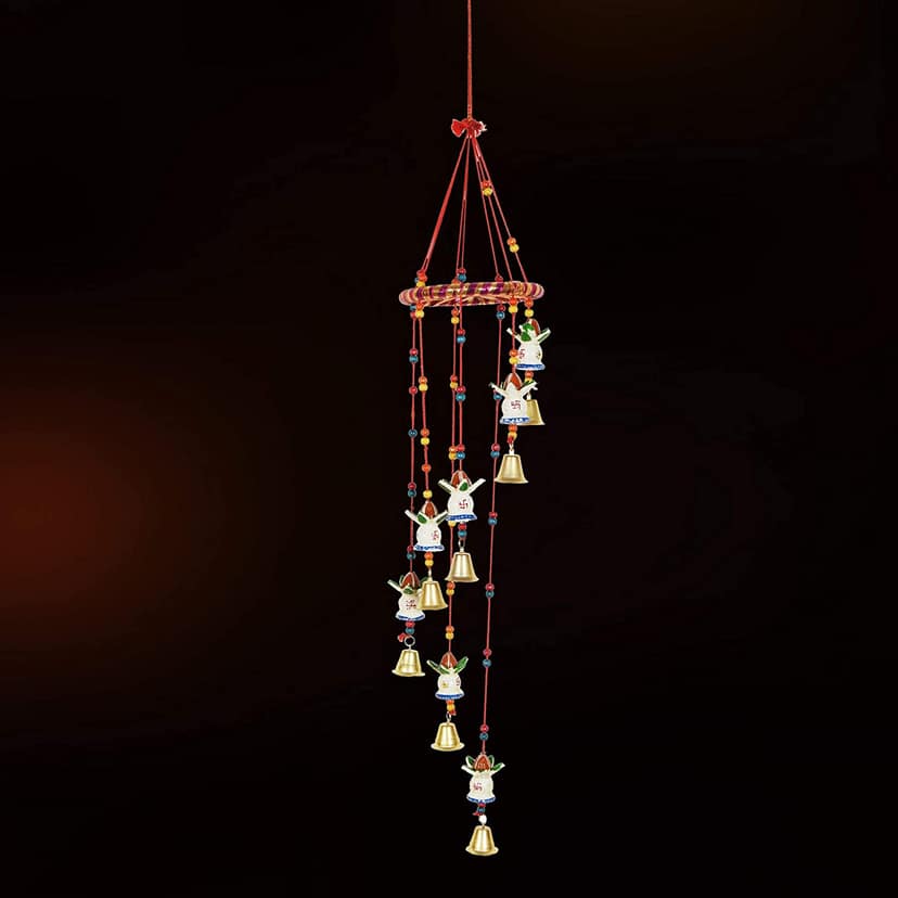 DreamKraft Kalash Design Round Jhoomar Wood Wind Chine (77 cm, White)