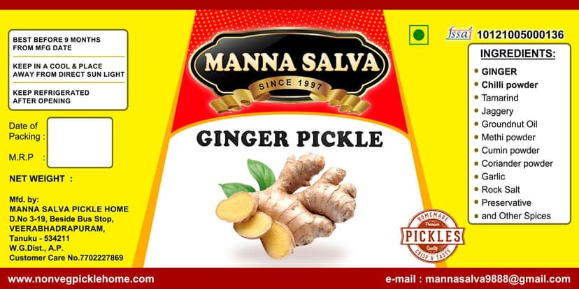 Manna Salva Pickles- Ginger Pickle - Veg Pickle view 5