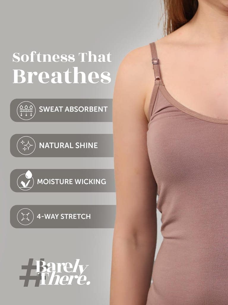 Freecultr Seamless Micromodal Camisole for Women with Adjustable Spaghetti Straps | Lightweight Layering Tank Top Casual Outfits & Sleepwear | Soft Breathable Stretch Fabric-Nude view 3