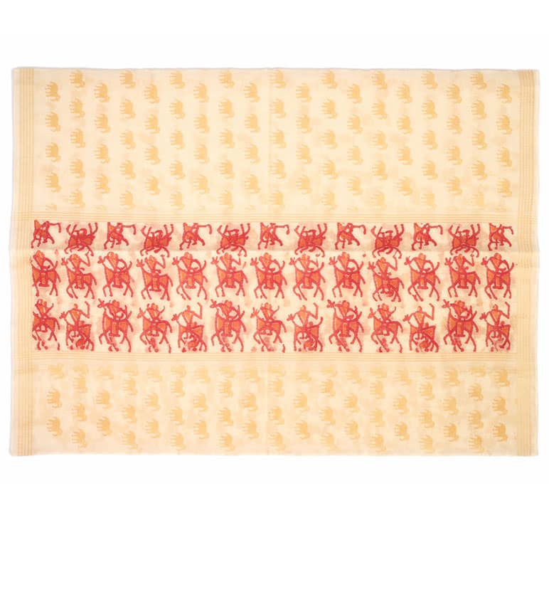 Block Printed Chanderi Stole – Warli Tribal Art Motif view 2