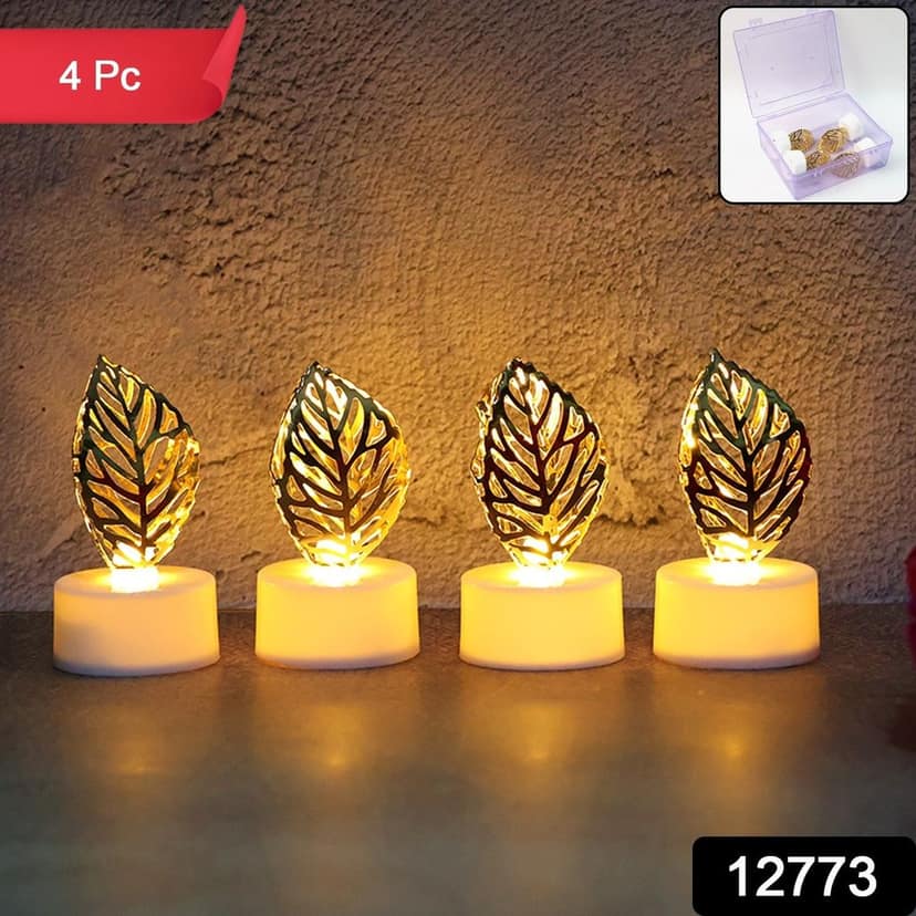 Golden Leaf LED Candles – Set of 4 Flameless Decorative Lights view 3
