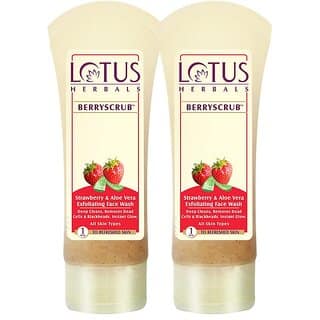 Lotus Herbals Berryscrub Strawberry Aloe Vera Exfoliating Face Wash Deep Cleaning 80G ( Pack Of 2 )