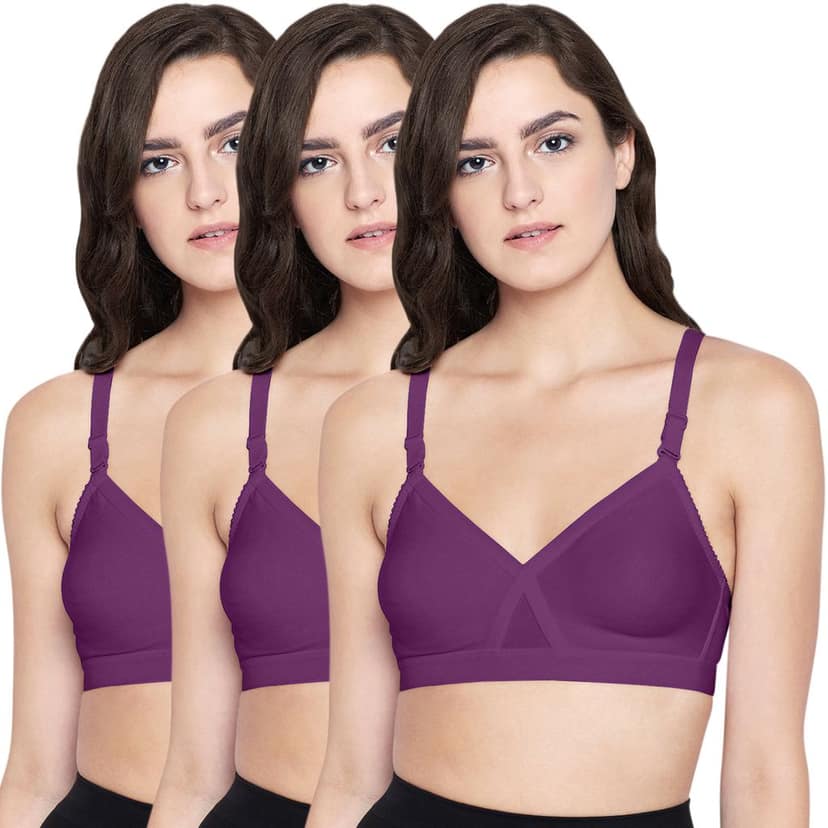 Bodycare 100% Cotton Non Padded Non wired Seamless Bra-Pack of 3