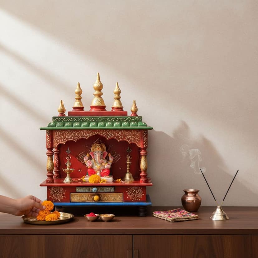 Wooden Beautiful Pooja Painted Wall Decor Temple Mandir-Pooja Mandir view 2