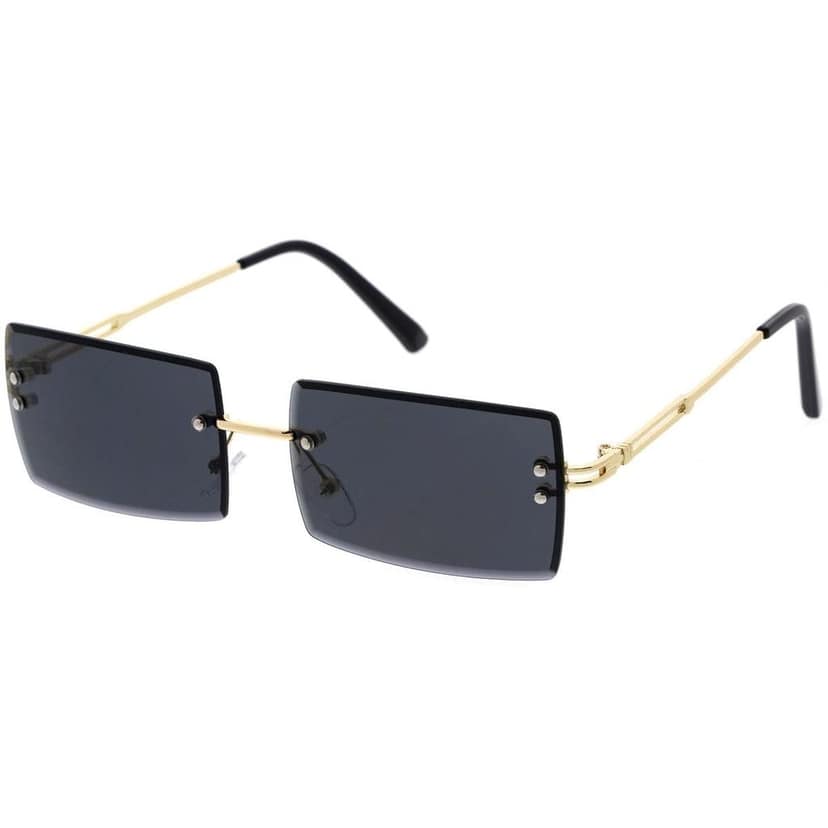 Eyenaks Retro Rimless Unisex Sunglasses (Black Gold) view 3