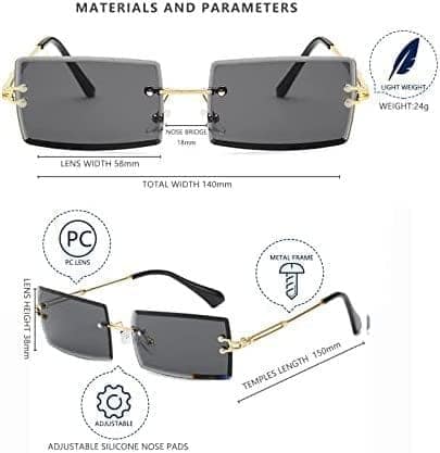 Eyenaks Retro Rimless Unisex Sunglasses (Black Gold) view 5